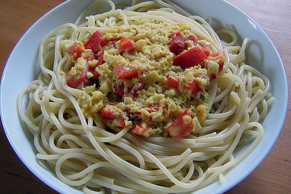 Curry - Linsen - Sauce mit Spaghetti