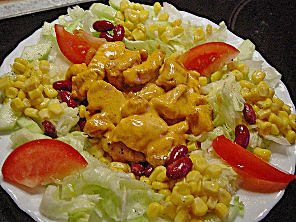 Salatteller mit Currygeschnetzeltem von ulkig | Chefkoch