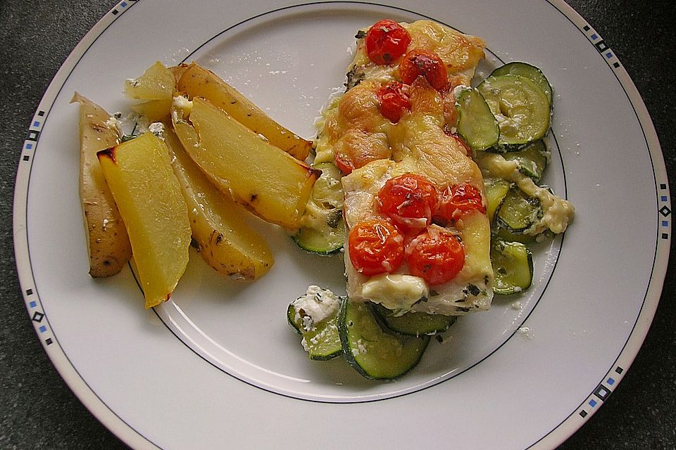 Seelachsfilet auf Zucchinibett