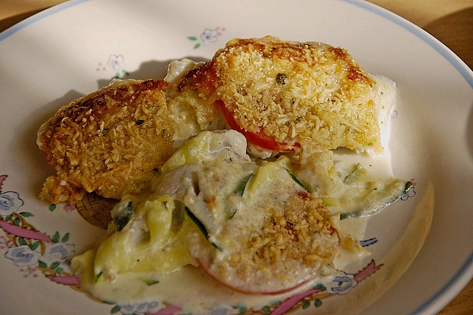 Seelachsfilet auf Zucchinibett