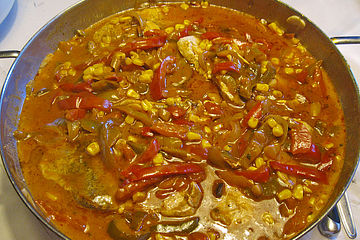 Paprika-Tomaten-Schnitzelpfanne mit Reis