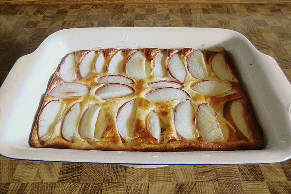 Pfirsichkuchen mit Crème fraîche - Guss