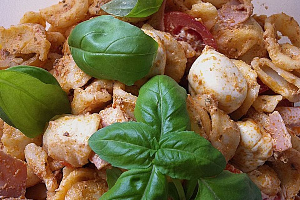 Sommerlicher Nudelsalat mit Tomaten und Pesto