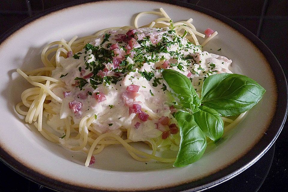 Spaghetti mit Schinken - Sahne - Sauce