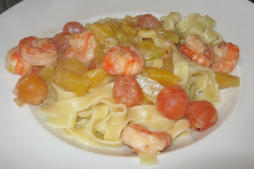 Mango, Papaya, Shrimps, Nudeln