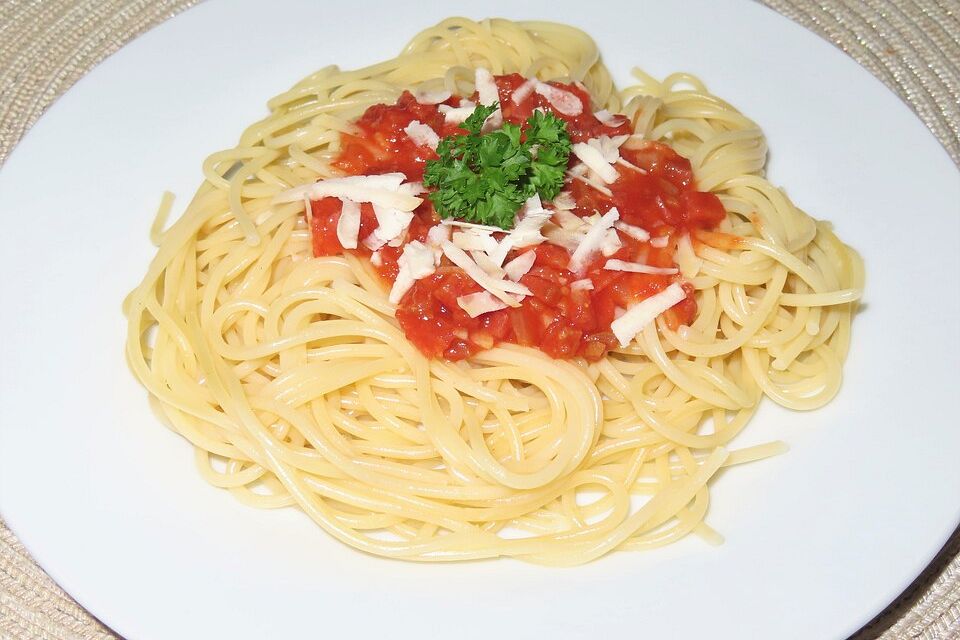 Spaghetti mit Tomaten - Salami - Zwiebel - Sauce