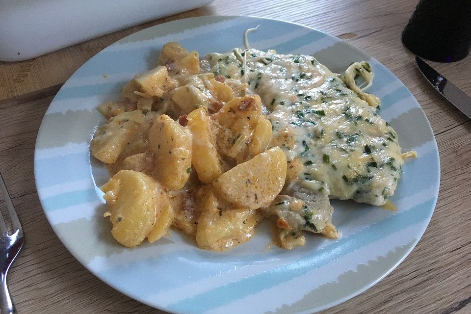 Bratkartoffelauflauf mit Schnitzel