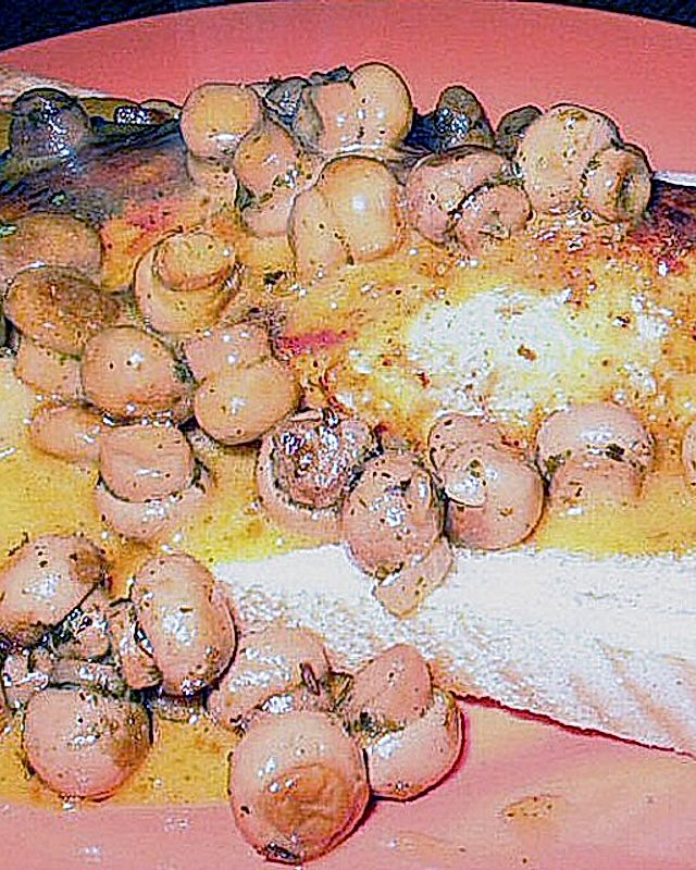 Geflügelschnitzel auf Toast mit Champignons und Eiersoße