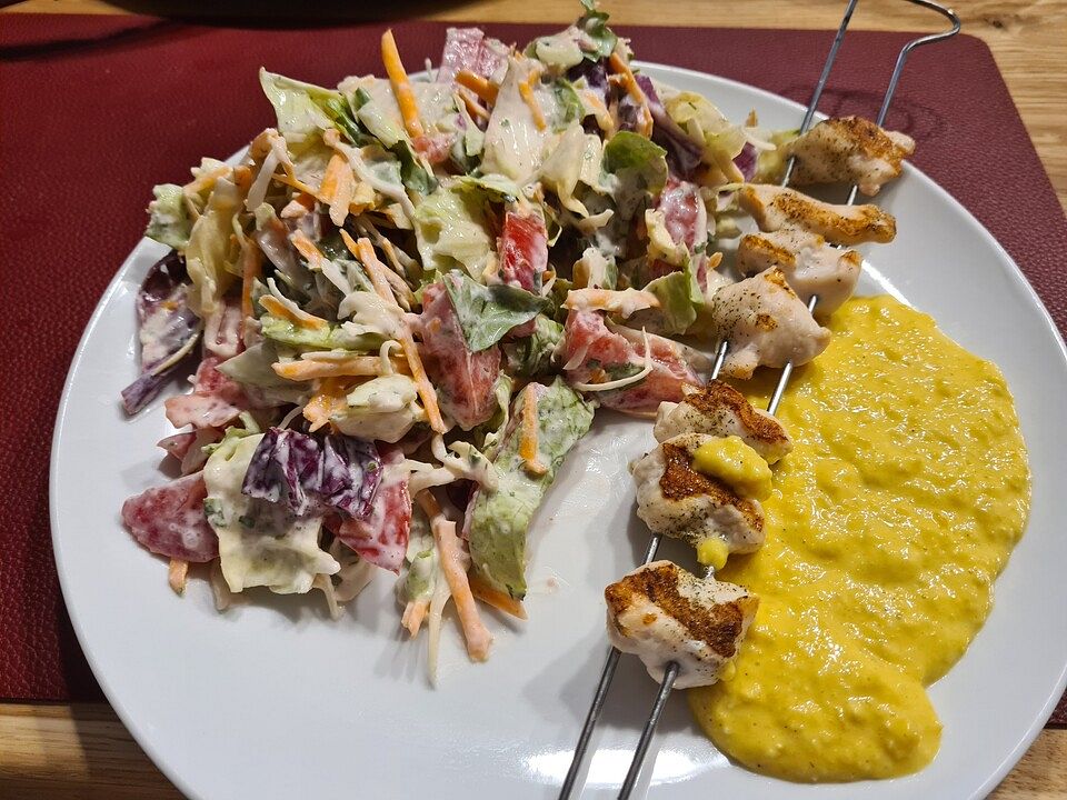 Hähnchenspieß mit Aprikosen - Curry - Dip von hemet-nisut-weret| Chefkoch