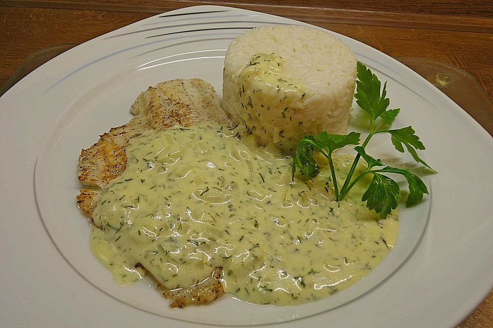 Scholle mit Senf - Sahne - Dill - Sauce