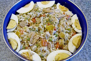 Thunfisch - Reis - Salat mit Pute und Ei