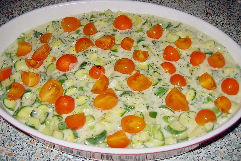 Seelachsauflauf mit Tomaten und Zucchini