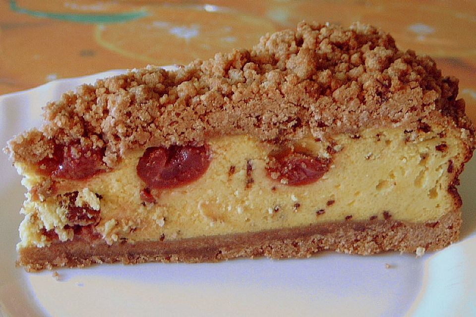 Schoko - Streuselkuchen mit Vanille - Kirschfüllung