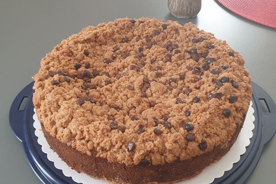 Schoko - Streuselkuchen mit Vanille - Kirschfüllung