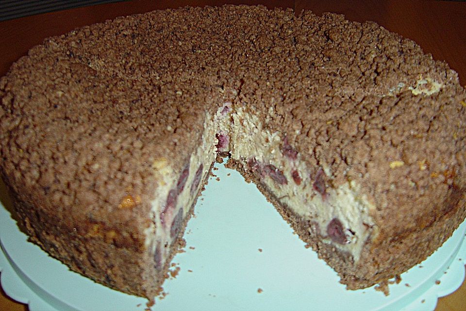 Schoko - Streuselkuchen mit Vanille - Kirschfüllung