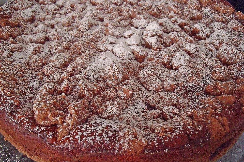 Schoko - Streuselkuchen mit Vanille - Kirschfüllung