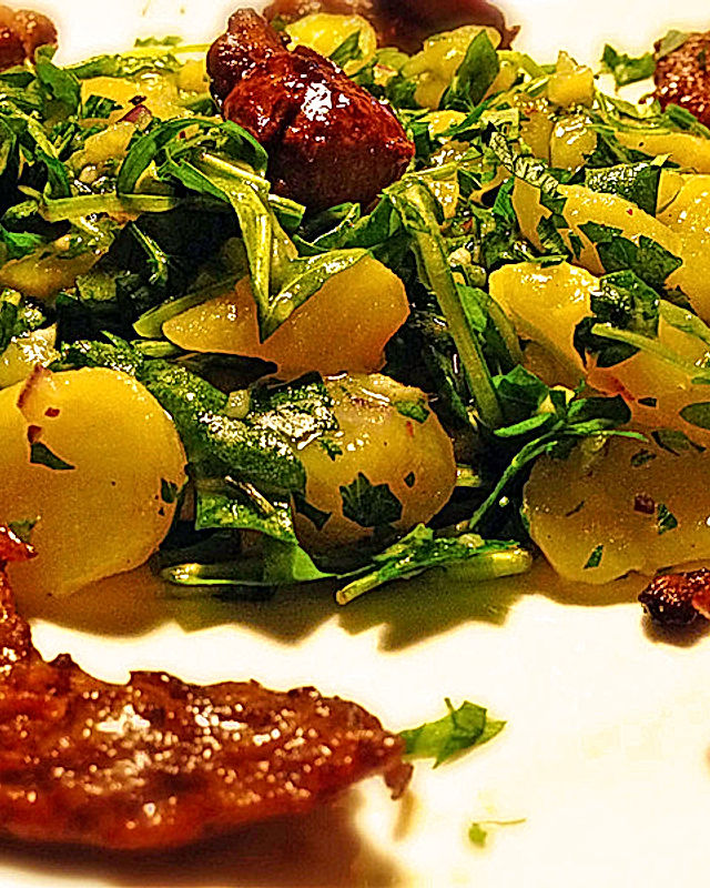 Kartoffel-Rucola-Salat mit Hähnchenbruststreifen