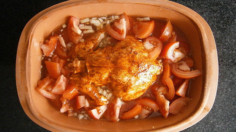 Zitronenhuhn bzw. Zitronenhähnchen mit Naturreis im Römertopf von ...