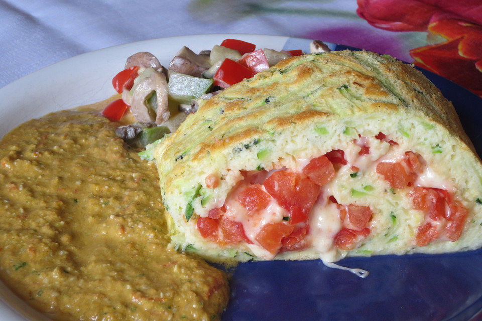 Zucchini - Roulade mit Basilikumsauce