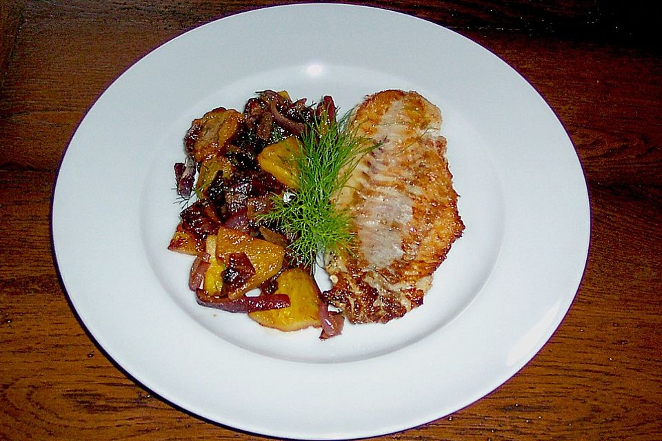 Rotbarsch mit Ananas - Zwiebel - Gemüse