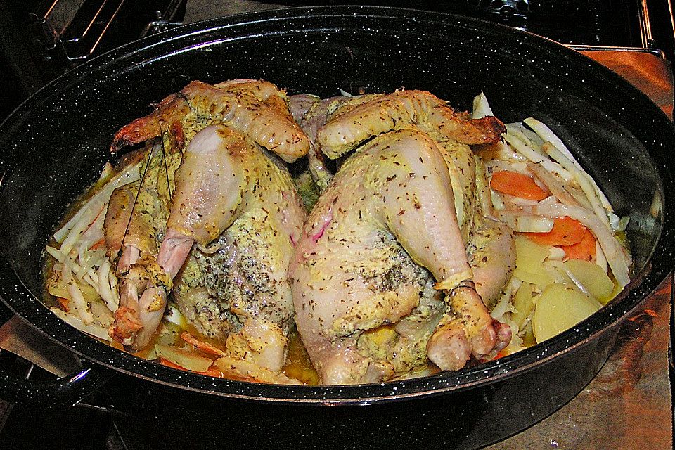 Huhn mit Zitronenfüllung und Sellerie