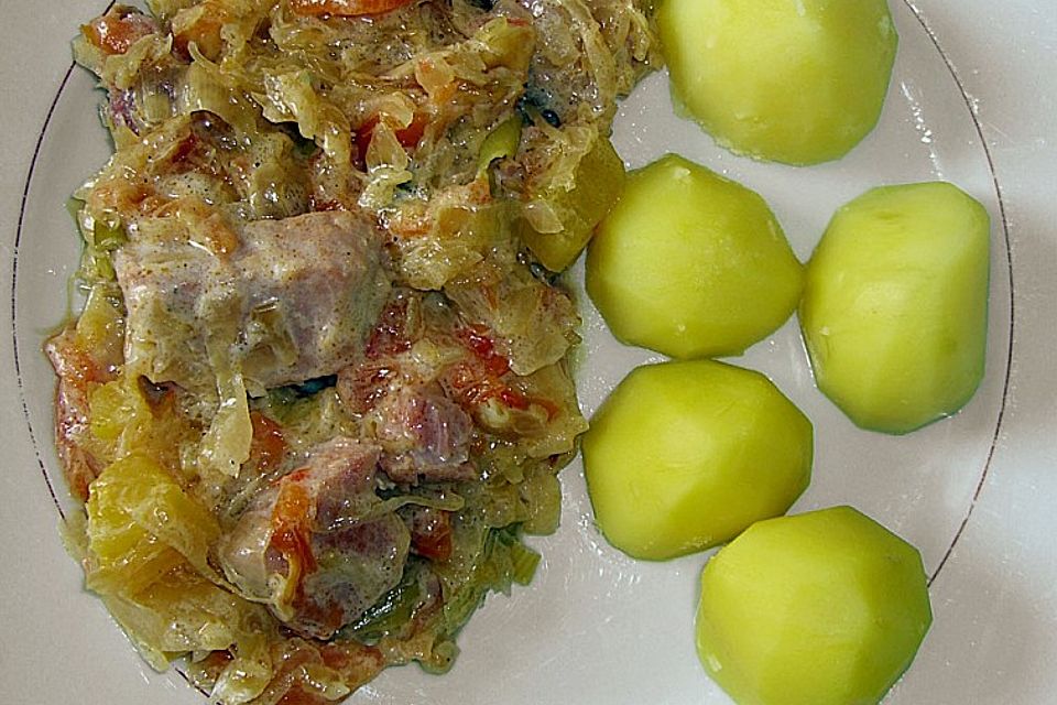 Süß - saure Sauerkraut - Schmorpfanne mit Kasseler