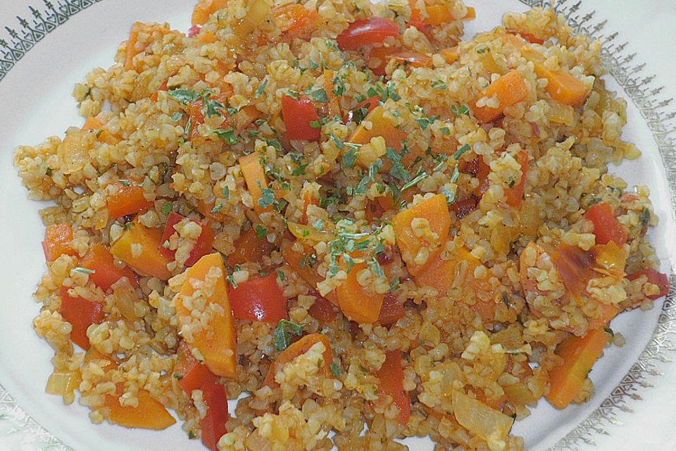 Rote Bulgur - Gemüse - Pfanne