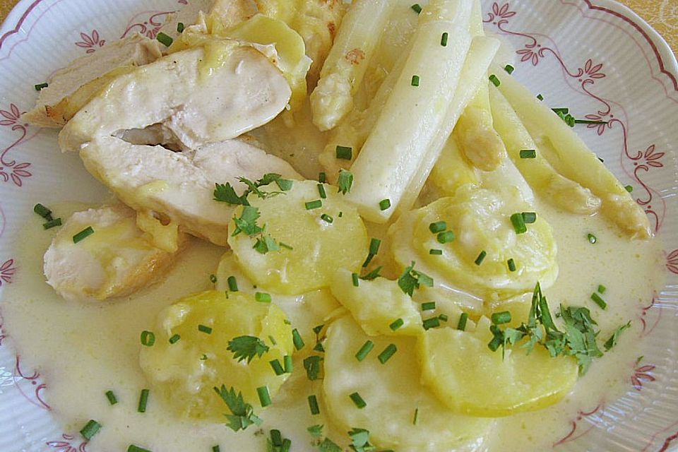 Spargel - Gratin mit Hähnchenfilet