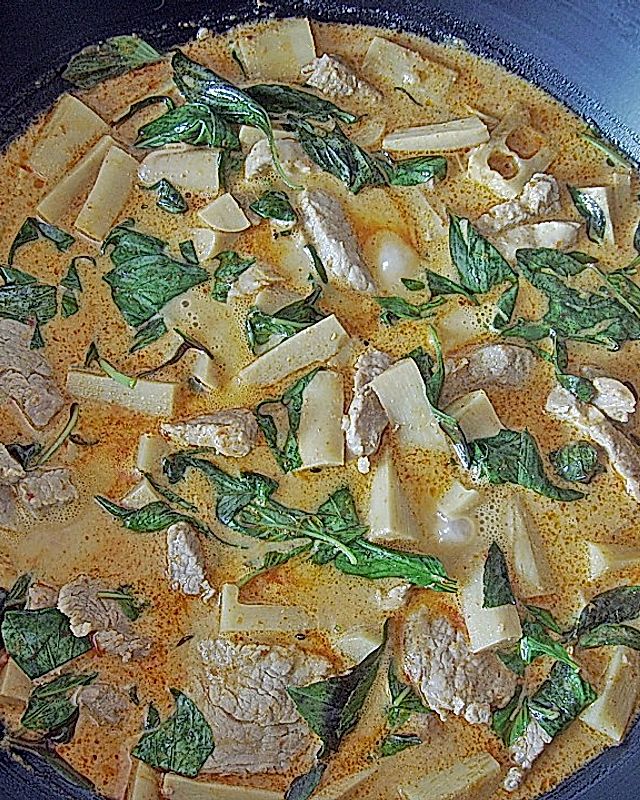 Rotes Schweinefleisch - Curry mit Bambussprossen - Spitzen