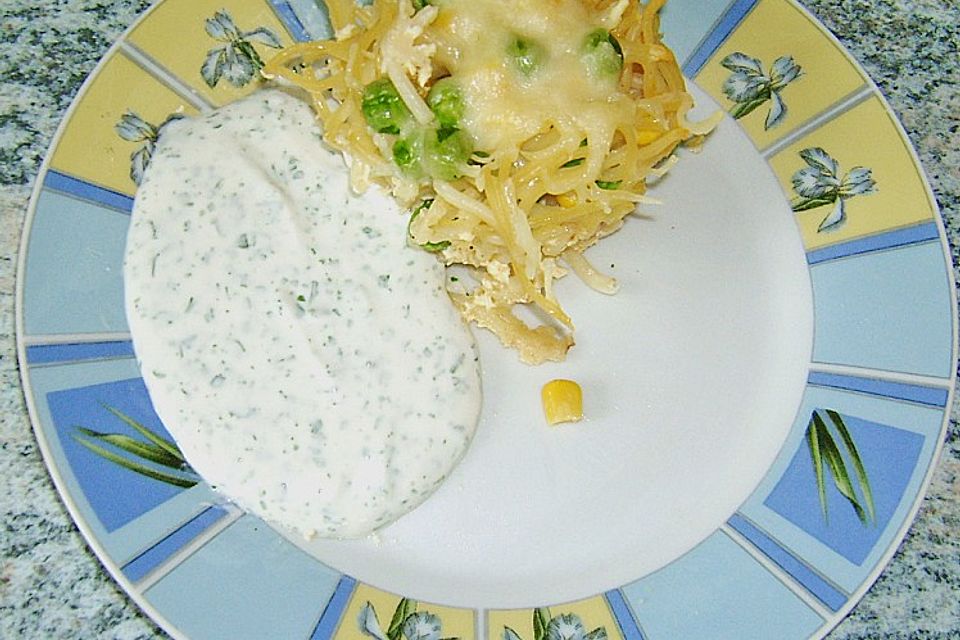 Spaghetti - Muffins mit Kräuterquark