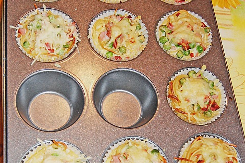 Spaghetti - Muffins mit Kräuterquark