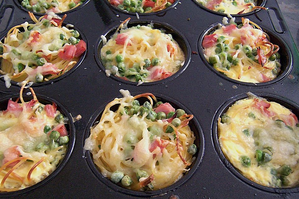 Spaghetti - Muffins mit Kräuterquark