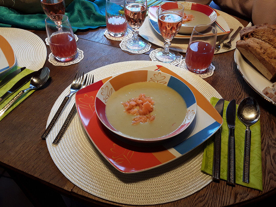 Kartoffel - Lauch - Suppe mit Lachs und Tomaten von Mariatoni| Chefkoch