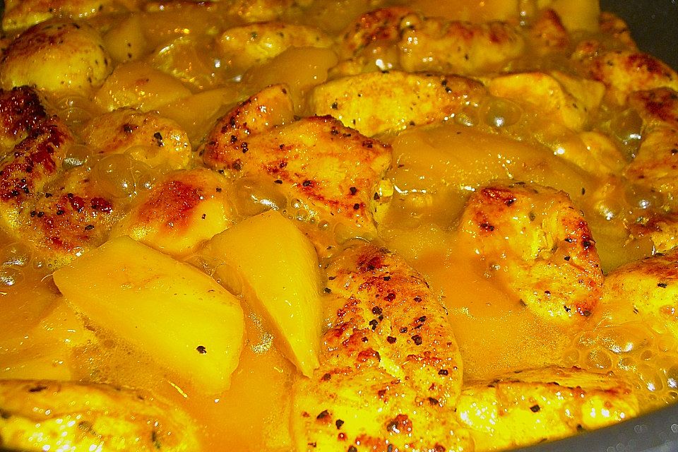 Putencurry in Sherry - Mango - Orangen - Pfirsich - Soße