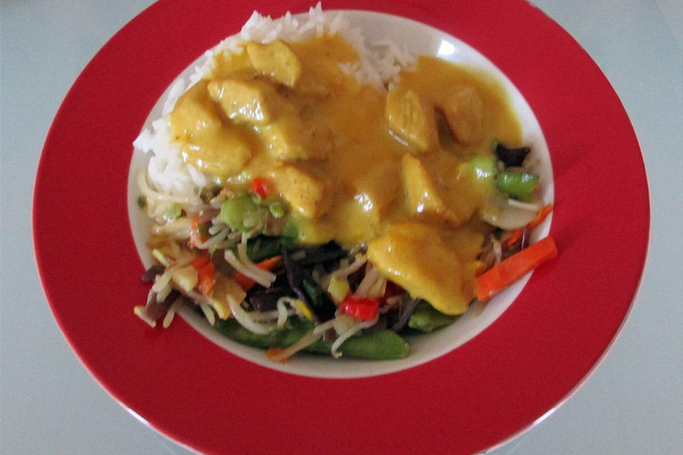 Putencurry in Sherry - Mango - Orangen - Pfirsich - Soße