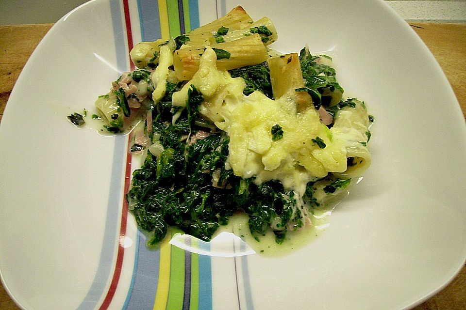 Tortiglioni Prosciutto e Spinaci al forno