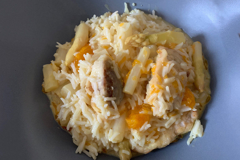 Fischcurry mit Spargel und Mandarine