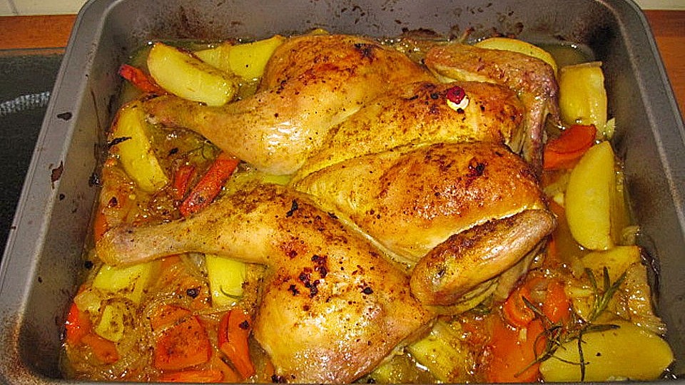 Arabisches Zitronen - Knoblauch Huhn mit Kartoffeln und Zwiebeln-image