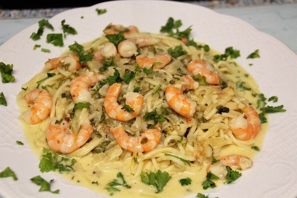 Pasta mit Zitronen - Scampi - Soße