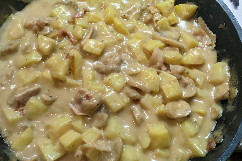 Champignon - Kartoffel Pfanne mit Schinken