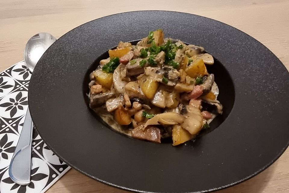 Champignon - Kartoffel Pfanne mit Schinken