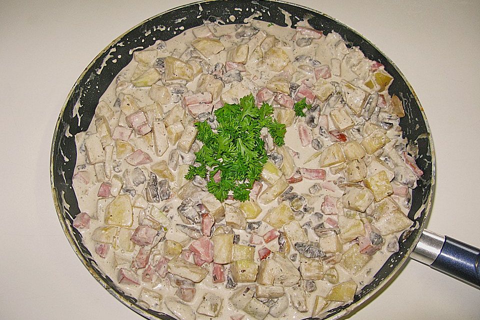 Champignon - Kartoffel Pfanne mit Schinken