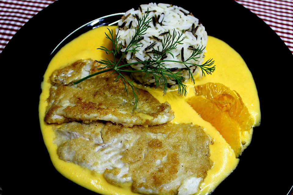 Kabeljaufilets mit Orangen-Sahne-Sauce