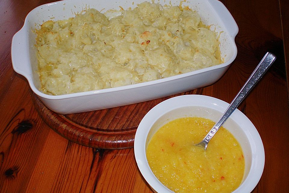 Blumenkohlauflauf mit Ananas - Chili - Sauce