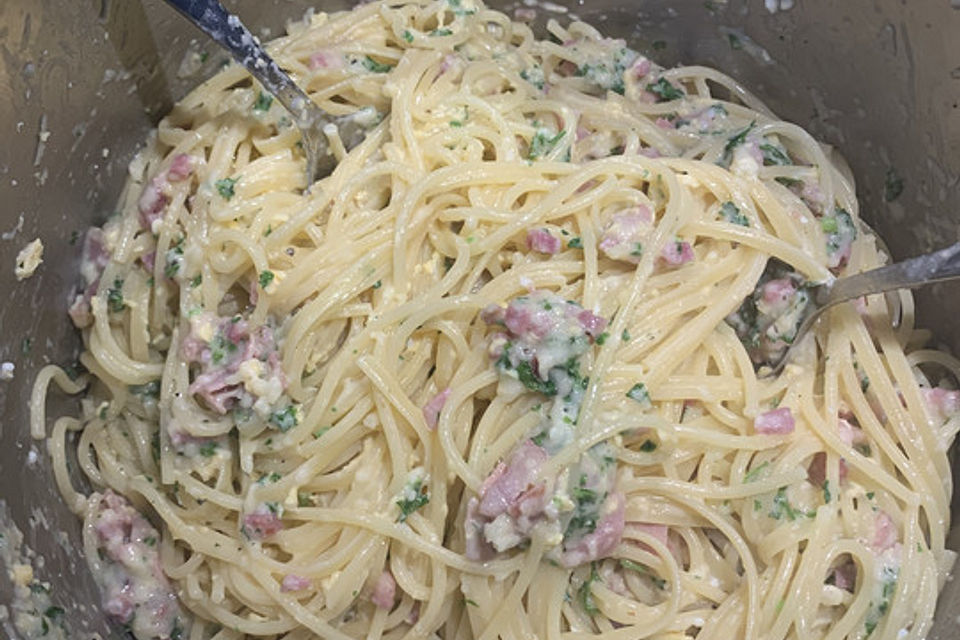 Spaghetti Carbonara, mal ohne Sahne