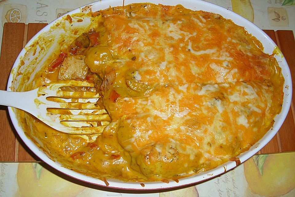 Kartoffel - Hack - Auflauf in Curry - Käsesosse