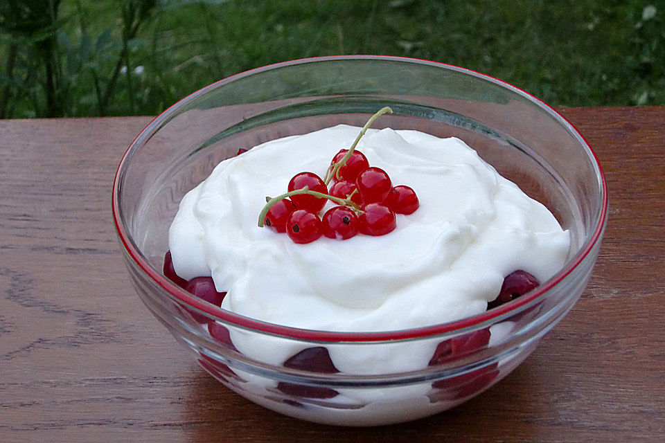 Vanillepudding mit Quark und Obst