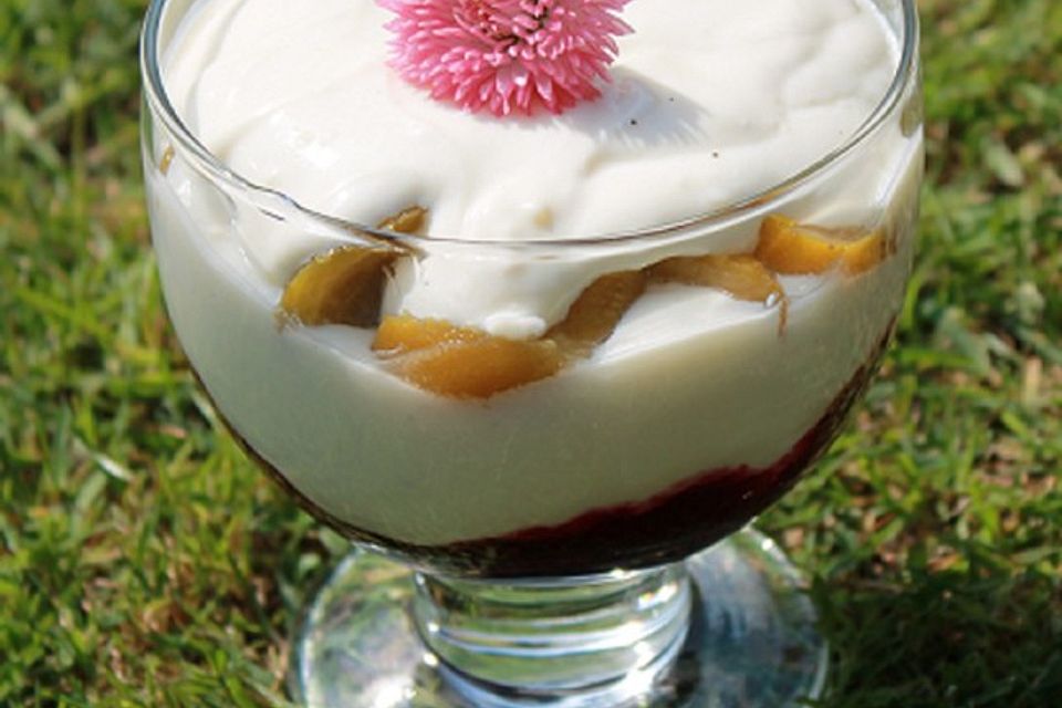 Vanillepudding mit Quark und Obst