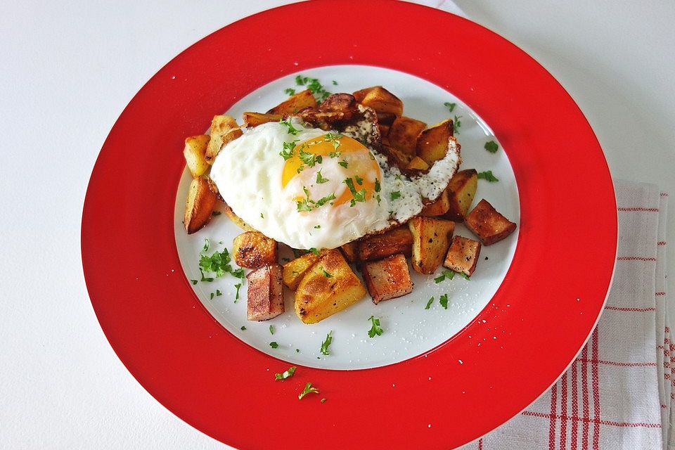 Leberkäse - Kartoffeln mit Ei