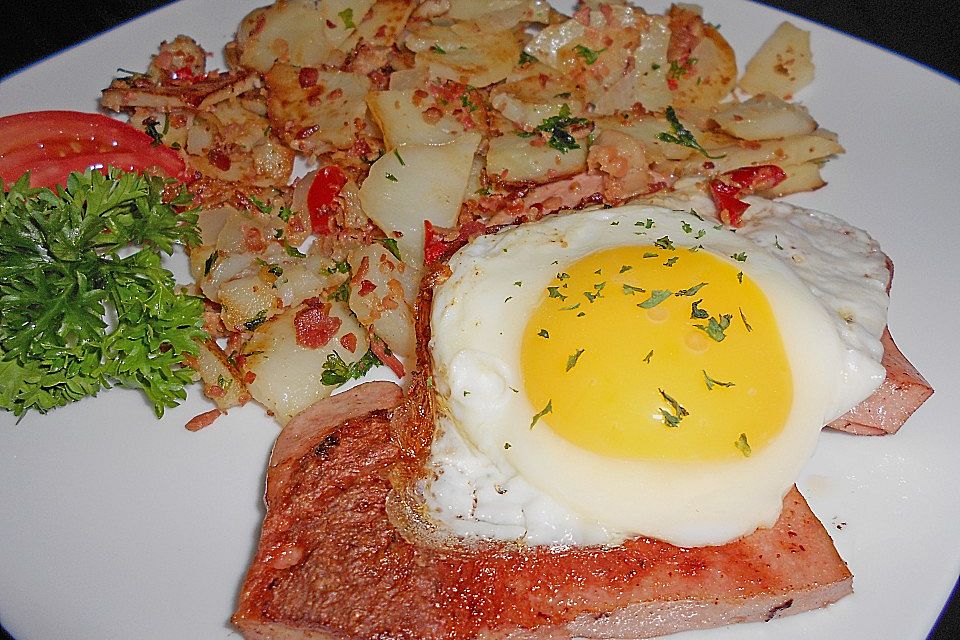 Leberkäse - Kartoffeln mit Ei